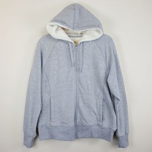 Y2K Faded Glory Fleece Sherpa lined Hoodie Teens Size L 12-14 Gray Preppy Layers